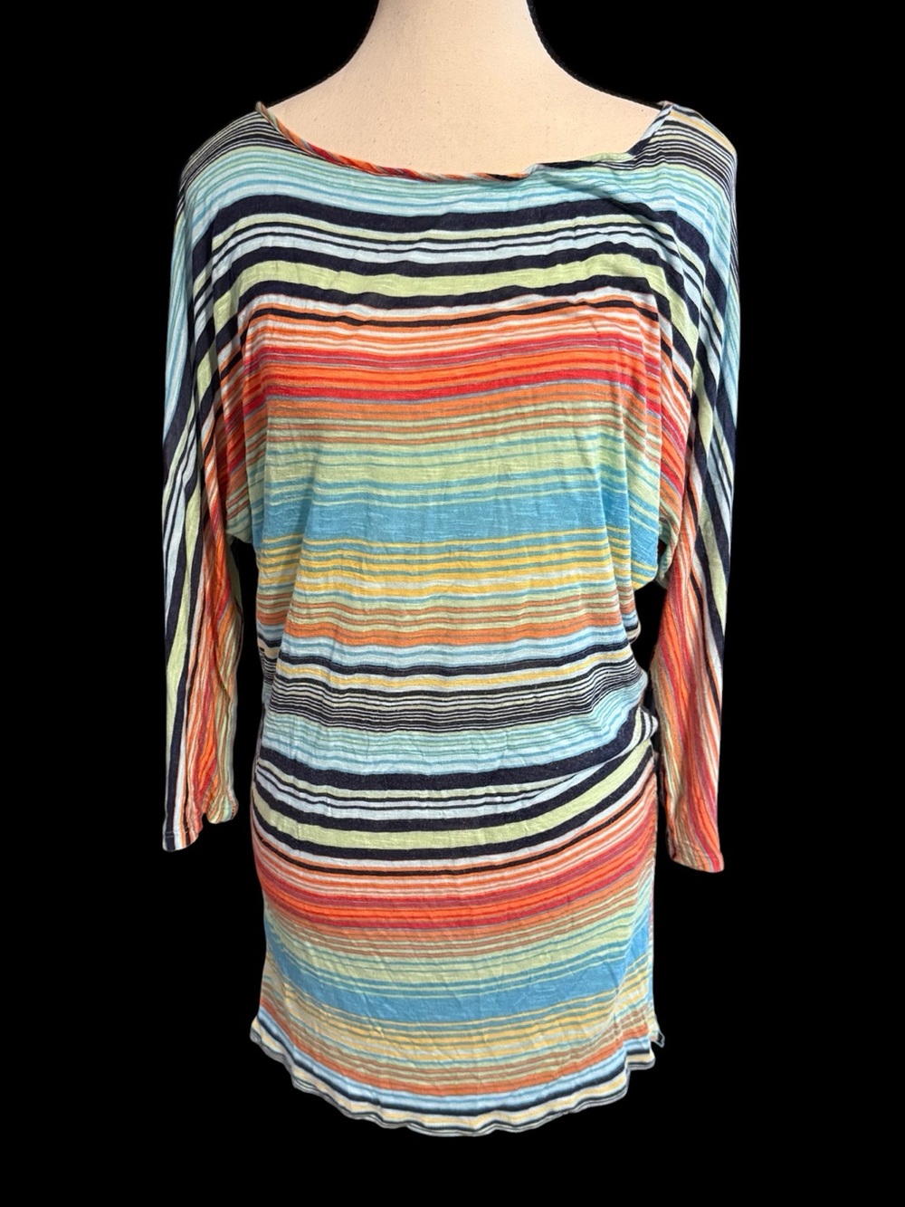 multicolor striped dolman-sleeve knit tunic top